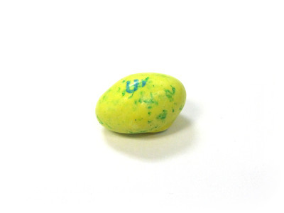 A yellow one, with blue speckles of dye.