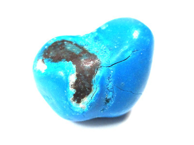 Huge blue double-nut, with a crescent-shaped exposed area, having light dye mottling on the chocolate.