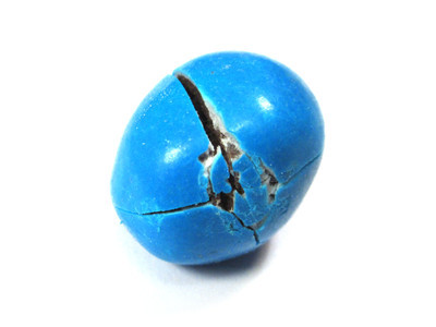 A big cracked blue one. Looks like it got hit with a hammer, and an "X"-shaped fracture was made.